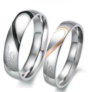 trio ring sets - Italo Two Tone Heart Titanium Steel Couple Rings, Italo jewelry - Online Catalog