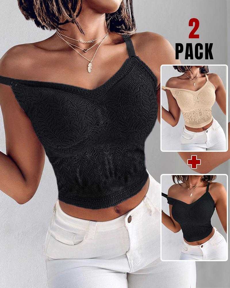 2-Pack Womens Lace V-Neck Adjustable Spaghetti Straps Bralette Camisoles Sexy Soft Crop Cami Top, women Tanks & Crop Tops, ChicMe catalog - Image 2