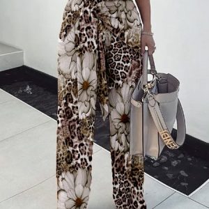 Casual Leopard Printing Straight Pants, Pants, color:Leopard|size:XXL, Stylewe