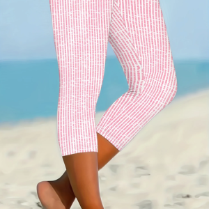 Women Striped Capris Elastic Waist Pants Casual Summer Trousers, JustFashionNow Leggings, color:Pink|size:XXL,