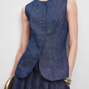 Linen Casual Plain Crew Neck Vest, Tank Tops & Camis, Roselinlin - Online Catalog