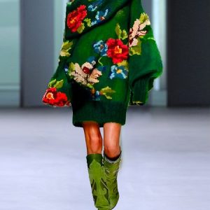 Elegant Loose Floral Cold Shoulder Sweater Mini Dress With No Belt, Mini Dresses, color:Green|size:XXL, Stylewe