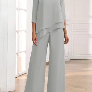 Women's Plain Daily Going Out Two Piece Set Three Quarter Sleeve Casual Spring/Fall Top With Pants Matching Set, JustFashionNow Suit Set, color:Gray|size:5XL,