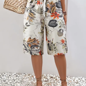 Women Floral Fifth Pants Pant Casual Summer Trousers, JustFashionNow Pants, color:Apricot|size:XXL,