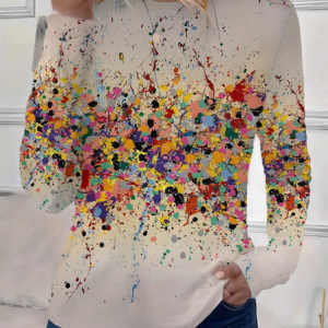 Women Abstract Long Sleeve Tee T-shirt Crew Neck Printing Casual Spring/Fall Graphic Tee Top, JustFashionNow T-Shirts, color:As Picture|size:XXL