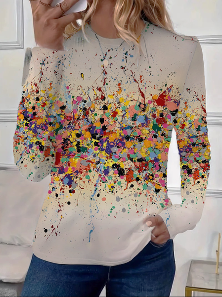 Women Abstract Long Sleeve Tee T-shirt Crew Neck Printing Casual Spring/Fall Graphic Tee Top, JustFashionNow T-Shirts, color:As Picture|size:XXL,