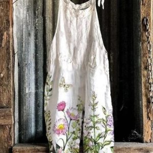 Women Sleeveless Spaghetti Regular Fit Long Daily Casual Floral Natural Cami Jumpsuit, Jumpsuits&Rompers, color:White|size:3XL, catalog Noracora shop