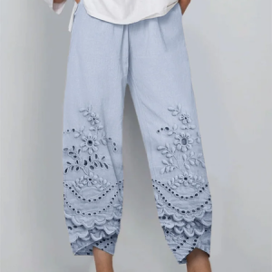 Women Floral Capris Pant Casual Summer Trousers, JustFashionNow Pants, color:Blue|size:M,