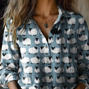 Women's Cute Sheep Pattern Print Casual Shirt, Blouses, Lilicloth.com