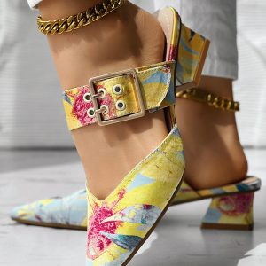 Plants Print Buckled Point Toe Chunky Sandals, women Chunky, ChicMe catalog