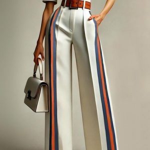 Urban Striped Printing Straight Pants With No Belt, Pants, color:As Picture|size:XXL, Stylewe