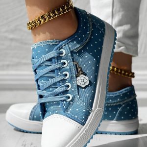 Polka Dot Print Lace-up Round Toe Sneakers, women Sneakers, ChicMe catalog