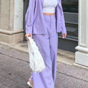 Urban Plain Wide Leg Pants, Pants, color:Light Purple|size:XXL, Stylewe