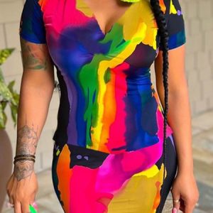 Casual Random Print Printing V Neck T-shirt, Tees, color:As Picture|size:XXL, Stylewe