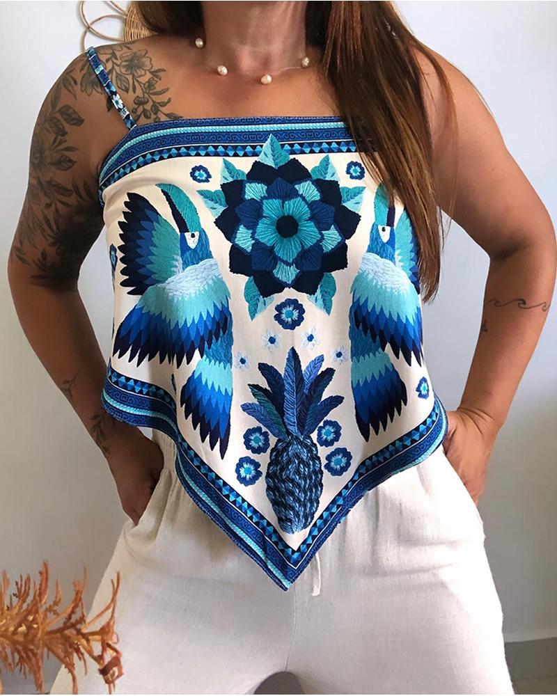Tropical Print Spaghetti Strap Bandeau Tied Detail Tank Casual Backless Vacation Reversible Top, women Tanks & Crop Tops, ChicMe catalog