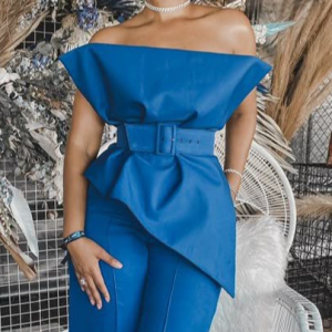 Cotton And Linen Urban Plain Blouse With Belt, Blouses and Shirts, color:Blue|size:XXL, Stylewe
