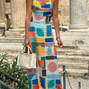 Vacation Geometric Printing Spaghetti Dress, Maxi Dresses, color:As Picture|size:XXL, Stylewe