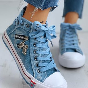 Lace-Up Skeleton Zipper Detail Casual Sneakers, women Sneakers, ChicMe catalog