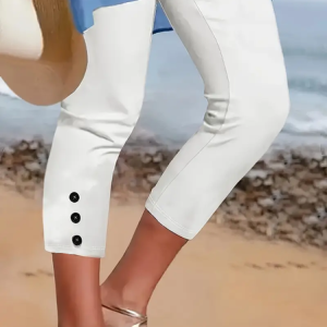 Women Plain Capris Elastic Waist Pant Casual Summer Trousers, JustFashionNow Leggings, color:White|size:XXL