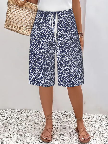 Women Floral Fifth Pants Pant Casual Summer Trousers, JustFashionNow Pants, color:Deep Blue|size:XXL,