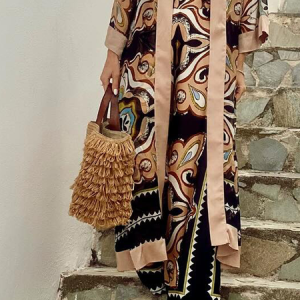 Vacation Geometric Printing Wide Leg Pants, Pants, color:As Picture|size:XXL, Stylewe