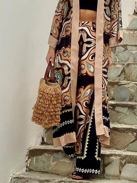Vacation Geometric Printing Wide Leg Pants, Pants, color:As Picture|size:XXL, Stylewe