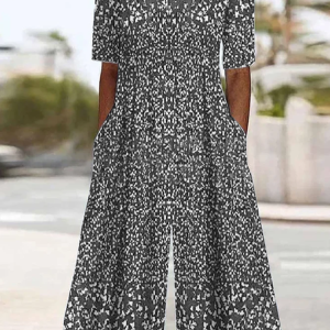 Women's Floral V Neck Half Sleeve Casual Summer Jumpsuit, JustFashionNow Jumpsuits＆Rompers, color:Gray|size:4XL