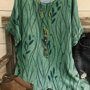 Vintage Plants Crew Neck Three Quarter Sleeve T-shirt, T-shirts, color:Green|size:4XL, catalog Noracora shop