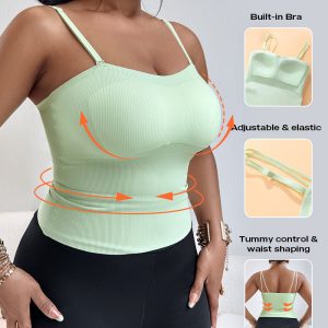 Multi Adjustable Spaghetti Straps Built in Bra Cami Top Sexy Ribbed Slim Fit Workout Camisole Top, women Tanks & Crop Tops, ChicMe catalog
