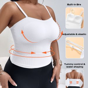 Spaghetti Strap Built in Bra Slim Fit Tank Top Sexy Back Criss Cross Workout Camisole Tops, women Tanks & Crop Tops, ChicMe catalog