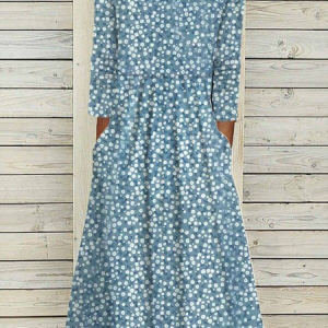 Women Floral Half Sleeve Summer Printing Dress Crew Neck Daily Casual Maxi A-Line Dress, JustFashionNow Casual Dresses, color:Blue|size:5XL