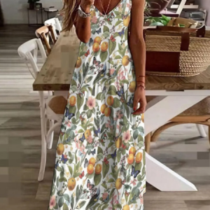 Vacation Sundress Oranges Sling V Neck Comfy Casual Summer Maxi Dress, Dresses, color:As Picture|size:3XL, catalog Noracora shop