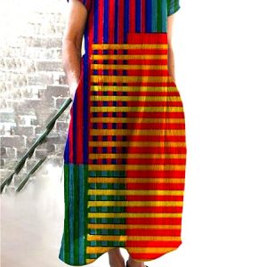 Women Geometric Crew Neck Short Sleeve Comfy Casual Maxi Dress, Maxi, color:Red|size:4XL, catalog Noracora shop