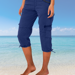 Women Plain Capris Elastic Waist Pants Casual Summer Trousers, JustFashionNow Pants, color:Royal Blue|size:3XL,