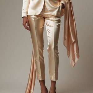 Satin Elegant Plain Straight Pants No Scarf, Pants, color:As Picture|size:XXL, Stylewe