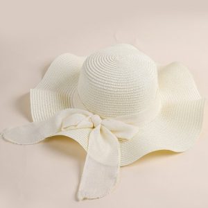 Beach straw hat wide brim straw hat women summer vacation sun protection beach hat sun hat straw hat, JustFashionNow Women Hats, color:White|size:One-size,