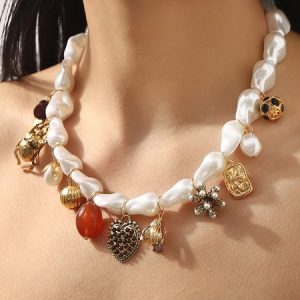 Imitation Pearl Beaded Collarbone Chain, Necklaces, color:As Picture, Stylewe