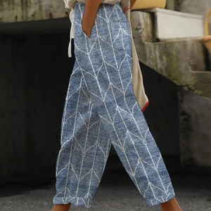 Women Geometric Long Pant Casual Spring/Fall Trousers, JustFashionNow Pants, color:Blue|size:5XL,