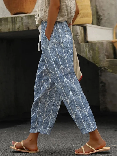 Women Geometric Long Pant Casual Spring/Fall Trousers, JustFashionNow Pants, color:Blue|size:5XL,