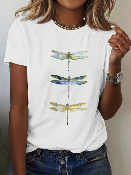Women Dragonfly Short Sleeve Tee T-shirt Crew Neck Printing Casual Summer Graphic Tee Top, JustFashionNow T-Shirts, color:White|size:XXL - Image 3