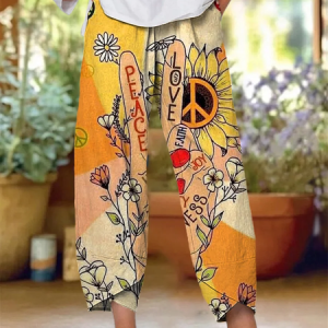 Women Floral Capris Pants Casual Summer Trousers, JustFashionNow Pants, color:Orange|size:5XL,