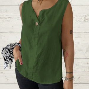 V Neck Sleeveless Plain Regular Regular Fit Shirt For Women, Tanks & Camis, color:Army Green|size:5XL, catalog Noracora shop