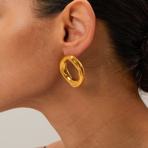 18k gold hollow oval earrings fashionable and individual ladies, Earrings, color:Golden, Stylewe
