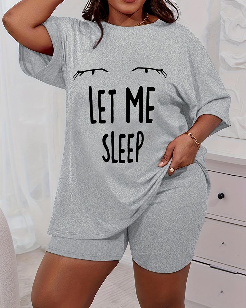 Plus Size Let Me Sleep Figure Print Pajamas Set, women Loungewear, ChicMe catalog - Image 2