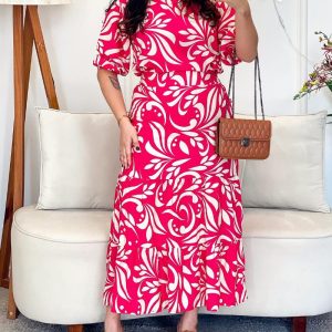 2 Pieces Outfit Floral Print Puff Sleeve Crop Top and Casual High Waist Ruffles Midi Skirt Set（Without Belt）, women Two-piece Sets, ChicMe catalog