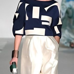 Urban Geometric Printing Crew Neck Raglan Sleeves Blouse, Blouses and Shirts, color:Blue-White|size:XXL, Stylewe