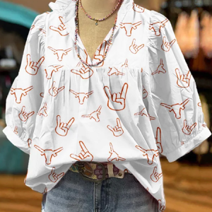 Shawl Collar Half Sleeve Abstract Graphic Regular Loose Blouse For Women, Blouses, color:White|size:4XL, catalog Noracora shop
