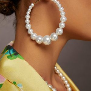 Elegant Plain Pearl Dangle, Earrings, color:Golden|size:One-size, Stylewe