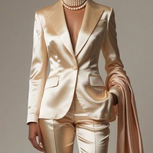 Elegant Satin Plain Lapel Collar Blazer No Scarf, Blazers, color:As Picture|size:XXL, Stylewe