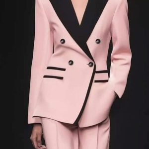 Urban Buttoned Color Block Lapel Collar Blazer, Blazers, color:Pink|size:XXL, Stylewe